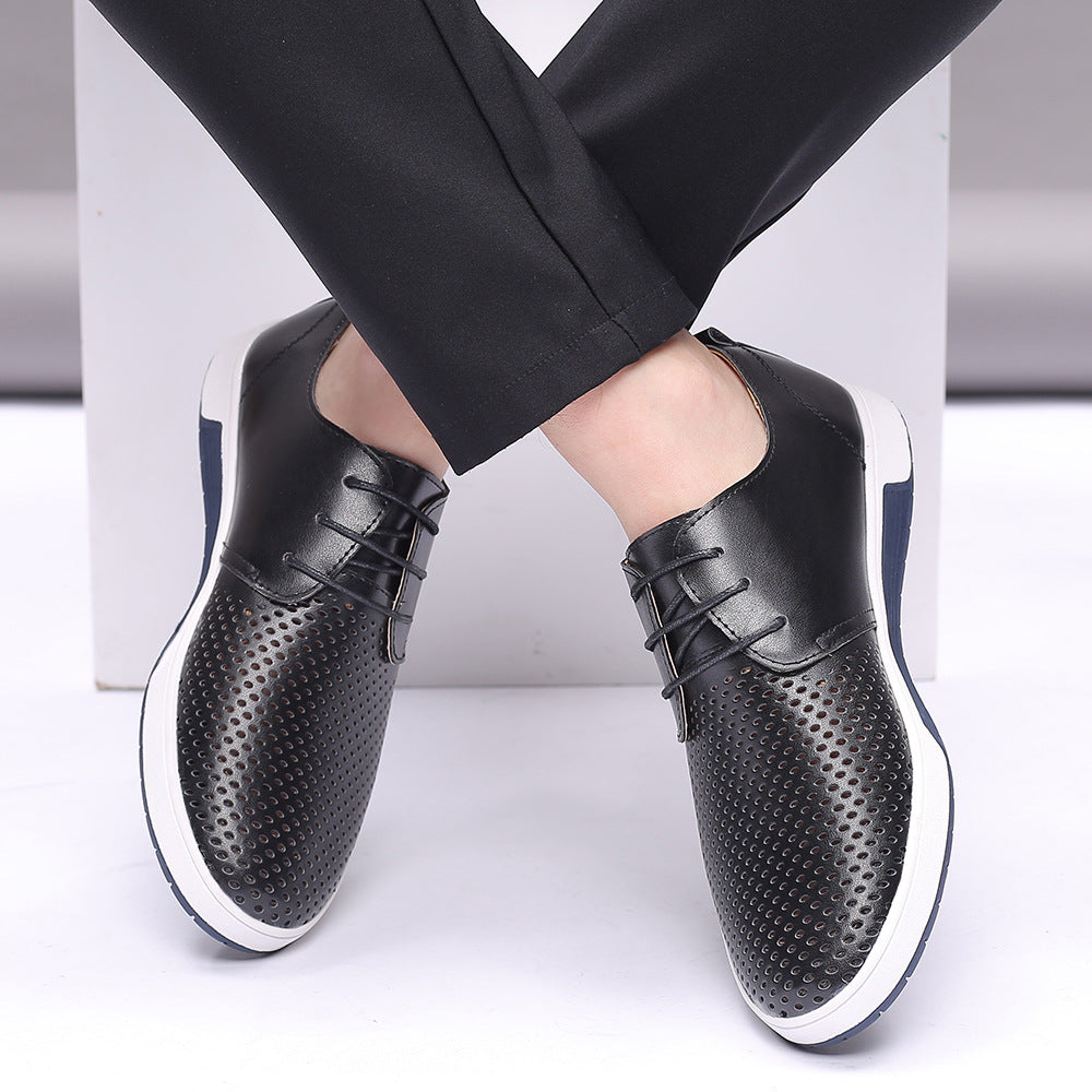 Zapatos casuales de cuero perforado con agujeros y diseño ahuecado para hombre, de talla grande