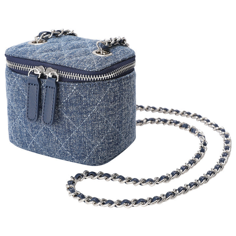 Sac en jean à bandoulière avec chaîne rhombique pour fille