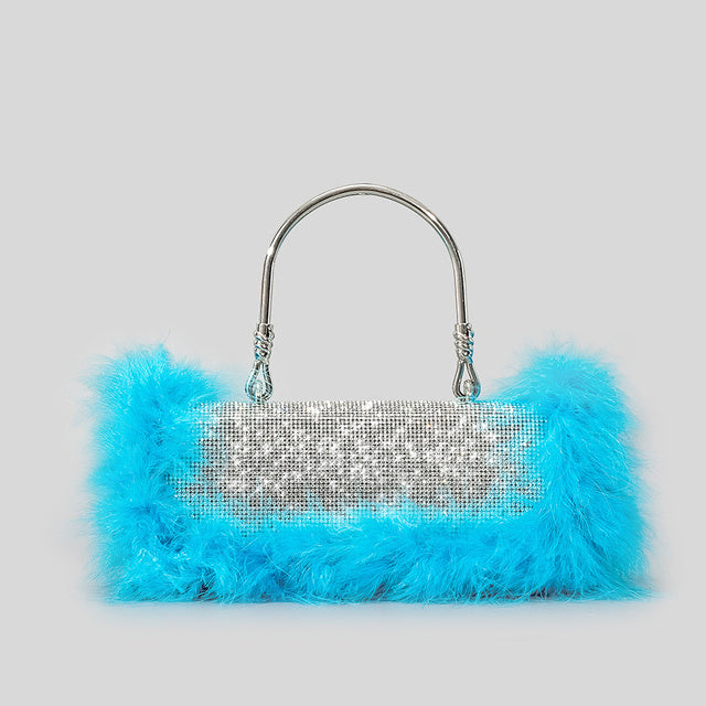 Sac à bandoulière en poils d'autruche Rhinocaster pour femme en poils de vison incrustés de diamants