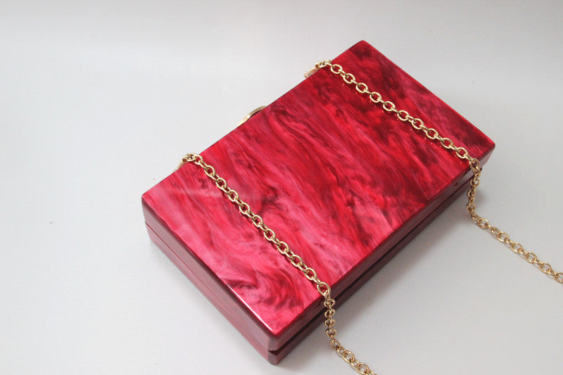 New Style Wallet One Shoulder Messenger Bag Fashion Lady Red Pearlescent Acrylic Bag Banquet Clutch