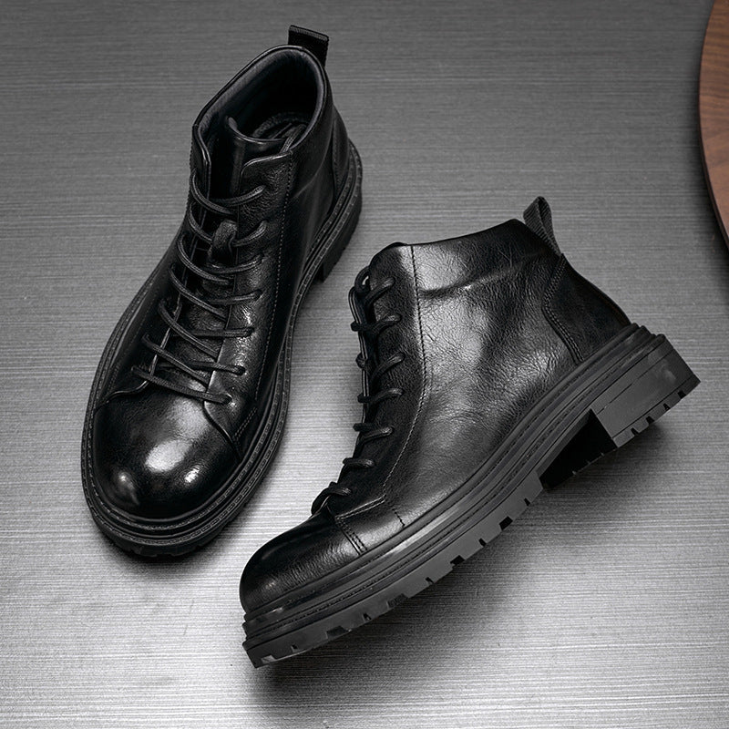 Botas de trabajo de cuero genuino para hombre, otoño e invierno, suela gruesa