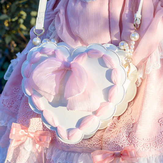 Les gens aiment le sac à bandoulière de mariage Lolita avec nœud en perles et fleurs