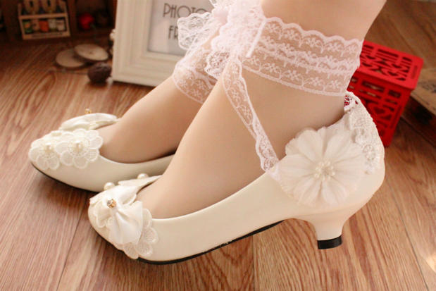 White Bow Ribbon Bridesmaid Wedding Dress Shoes