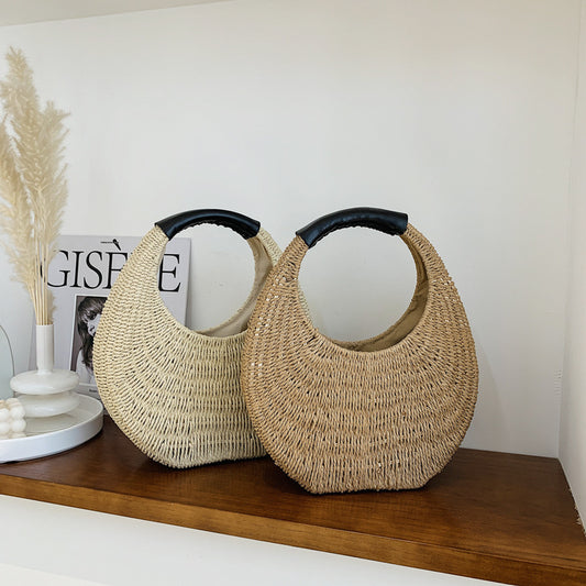 Fashion Oval Simple Rattan Moon Handbag