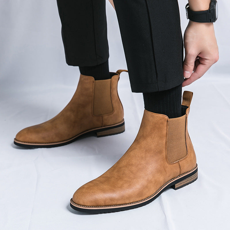 Zapatos de cuero con punta alta y talla grande, botas Chelsea con punta británica para hombre