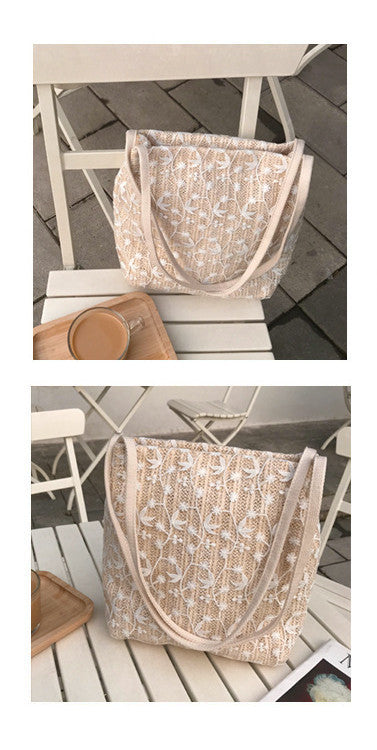 Straw Lace Shoulder Bag Handbag Bucket Shopping Bag