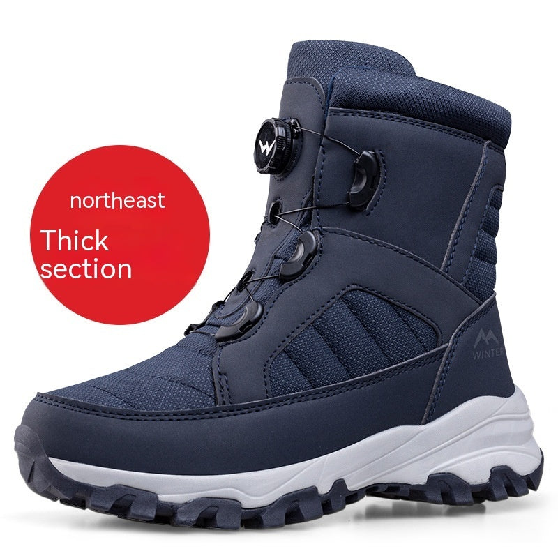 Botas de nieve con botones para hombre y forro polar grueso para mujer