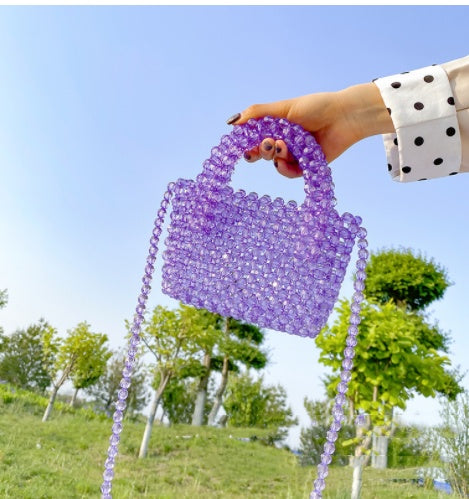 Sac à main en perles colorées tissé à la main pour femme Transparent