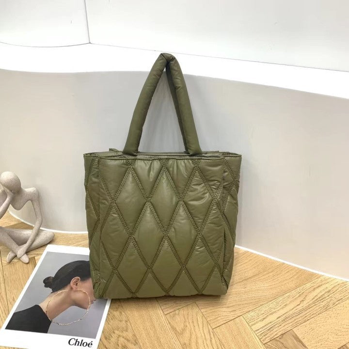 Sac à bandoulière en toile à carreaux diamantés pour femme, grande capacité, rembourré, simple et décontracté