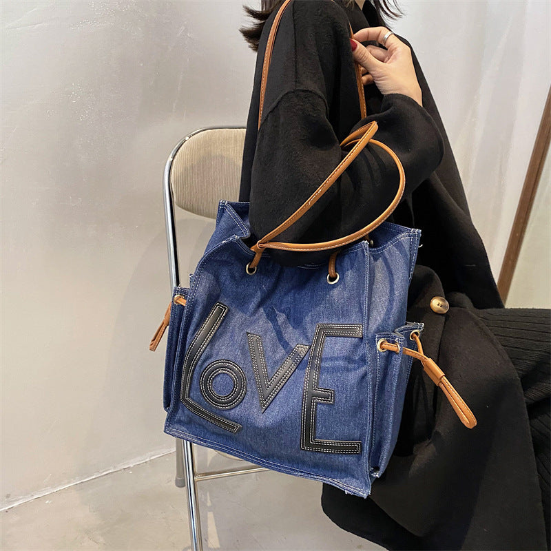 Handbag Simple Letters  One-shoulder  Bucket Bag