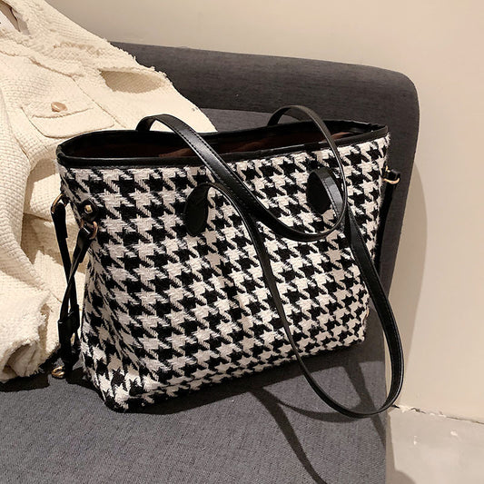 Popular Large-capacity Bag Female Tide Houndstooth