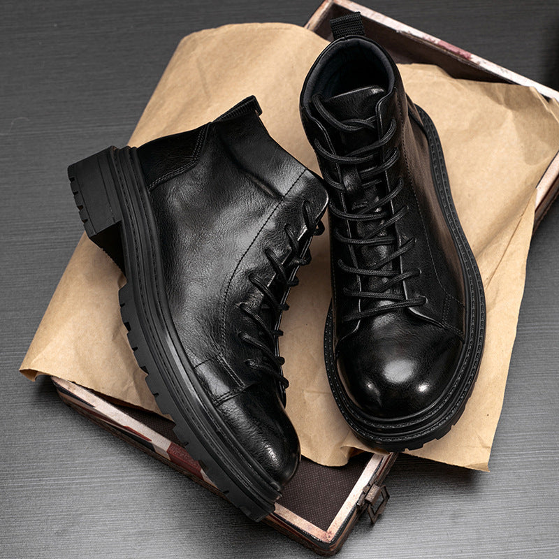 Botas de trabajo de cuero genuino para hombre, otoño e invierno, suela gruesa