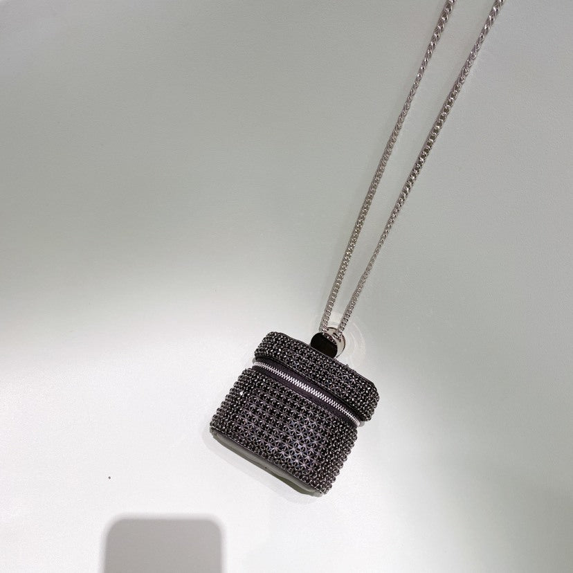 Bolso bandolera pequeño cuadrado con cadena de diamantes y diamantes de imitación