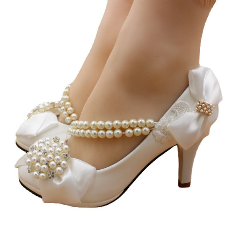 Fashion Simple Bridal Shoes Bow High Heels