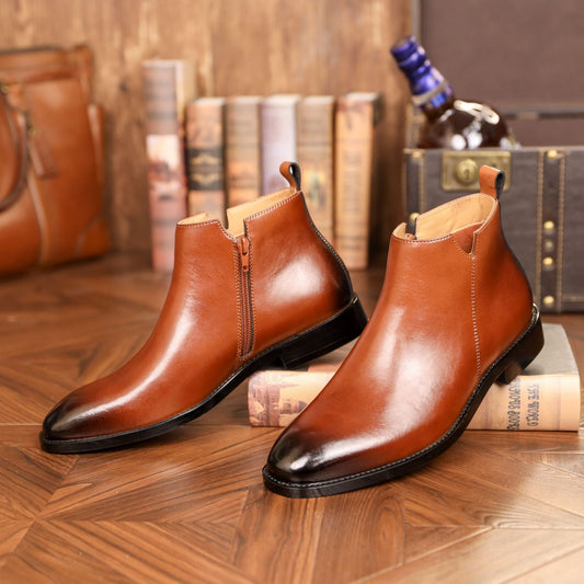 Botas Martin de cuero estilo británico con cremallera lateral para hombre