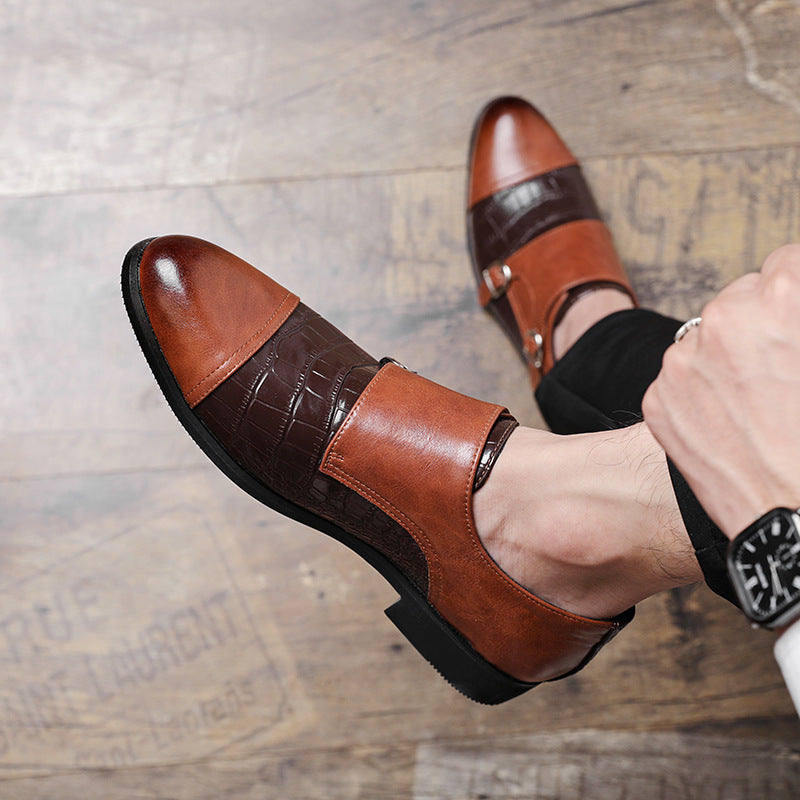 Chaussures en cuir à double bouton pour hommes avec gros motif crocodile