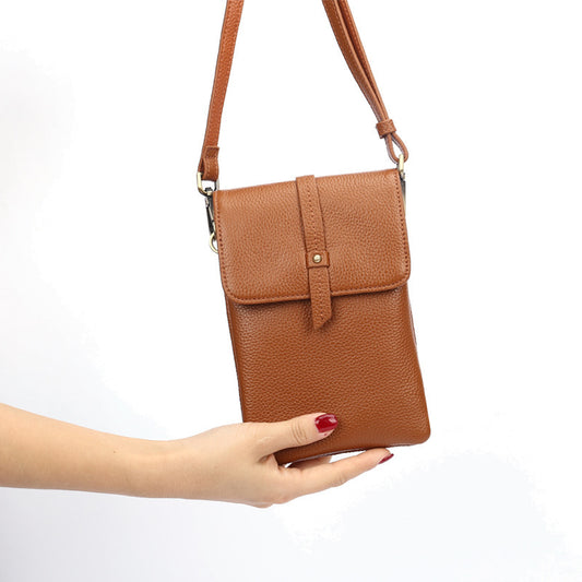 Mobile Phone Head Layer Cowhide Diagonal Small Bag