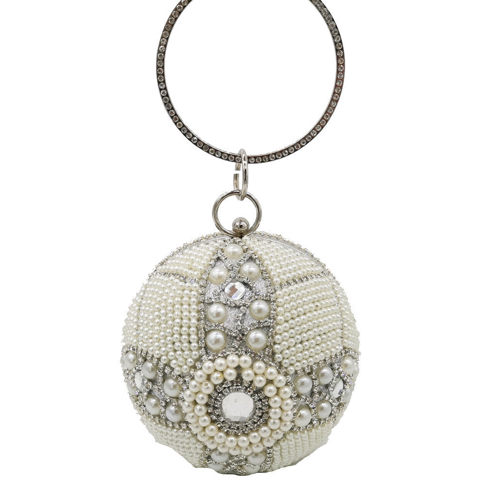 Plastic Round Pearl And Diamond Handbag