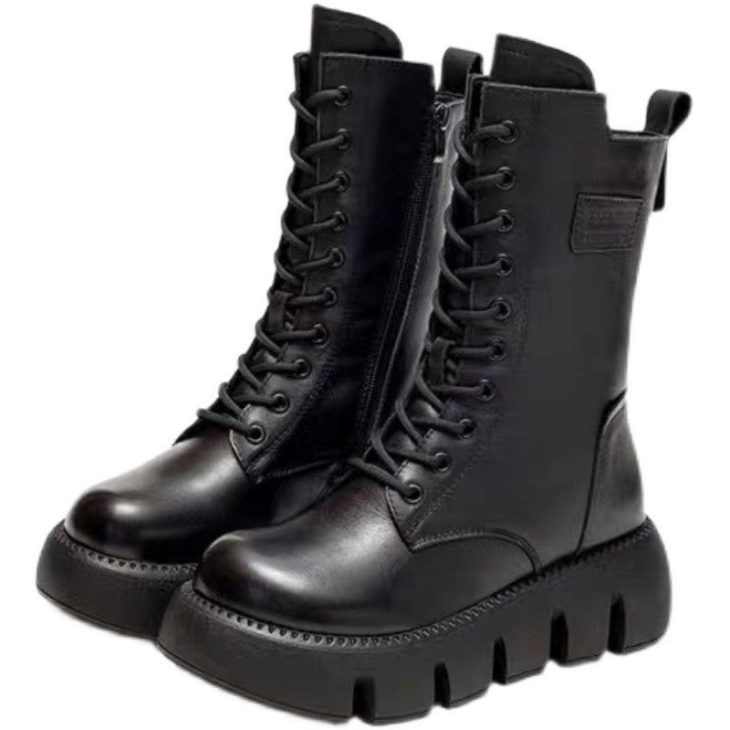 Botas de charol estilo retro estilo británico cómodas de tacón bajo con forro polar para otoño e invierno