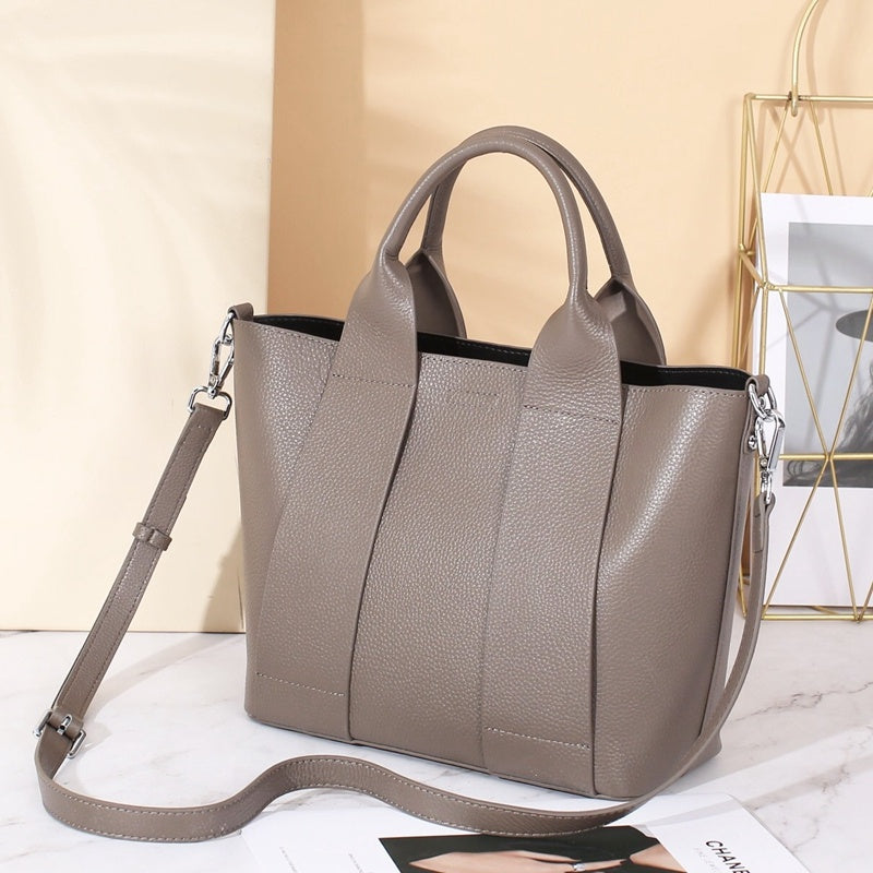 Sac fourre-tout en cuir avec couche de tête en cuir de vache pour femme, portable et simple