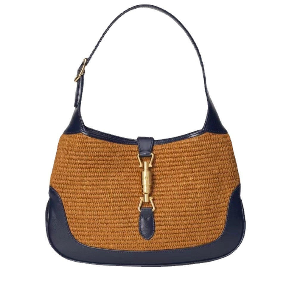 New All-match Straw Woven Bag Retro Saddle Bag Woven Armpit Handbag Fashion One-shoulder Messenger Handbag