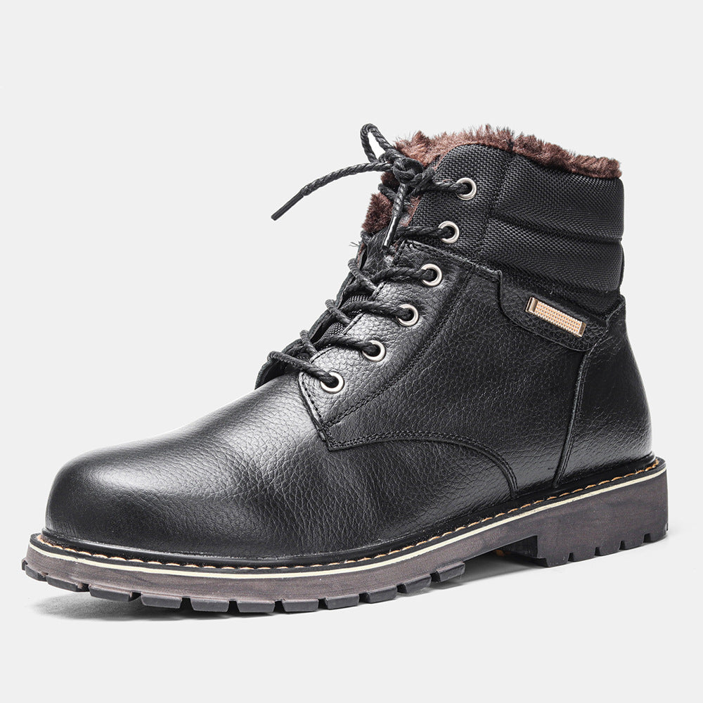 Botas de nieve de piel auténtica con forro polar para hombre de talla grande