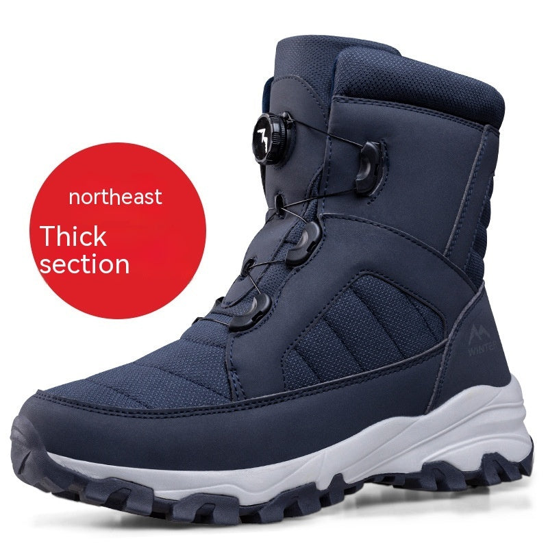 Botas de nieve con botones para hombre y forro polar grueso para mujer