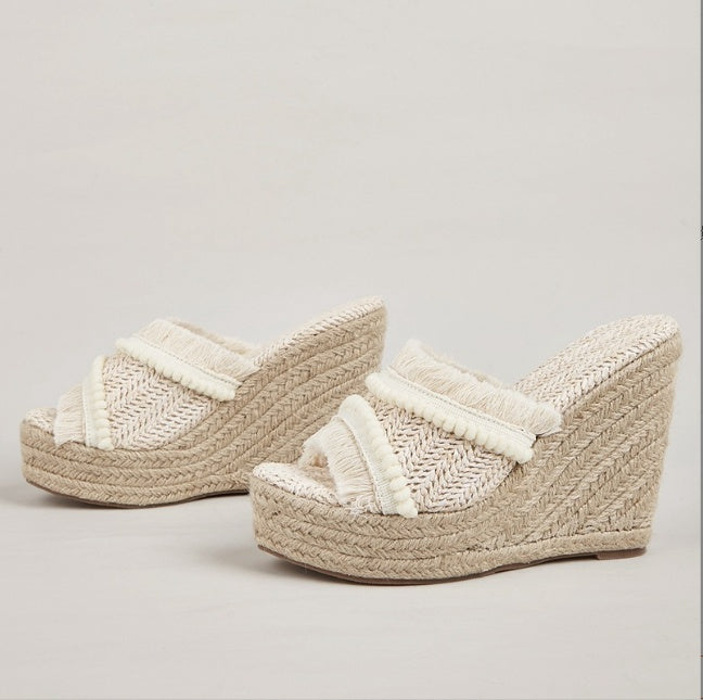 Women's Daily Outdoor Tassel Wedge Hemp Rope Slippers