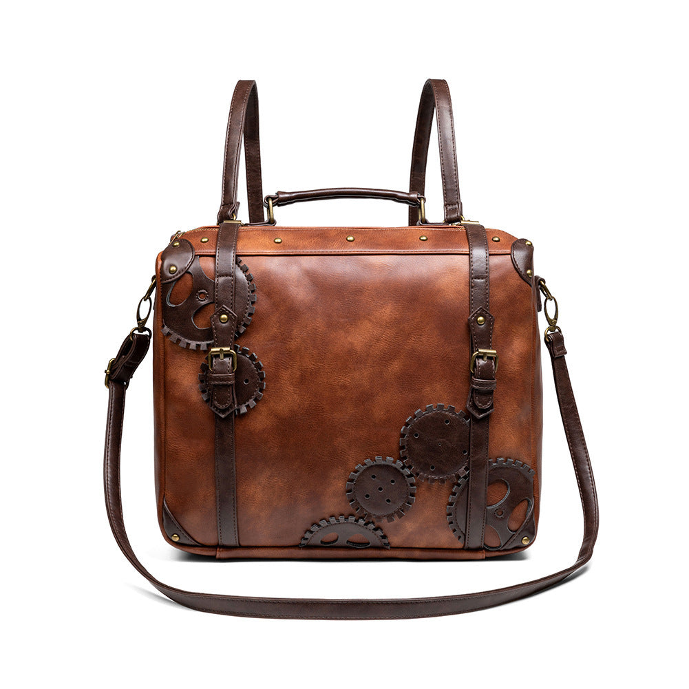 Sac à dos Steampunk rétro marron pour femme, accessoire d'extérieur tendance et créatif