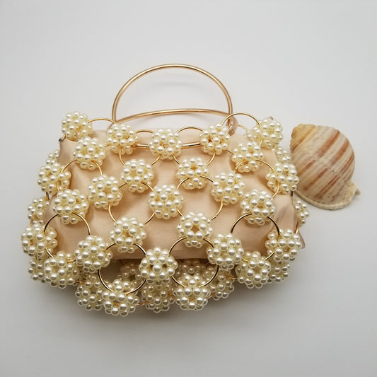 Women's Casual Hand-woven Non-woven Pearl Bucket Bag