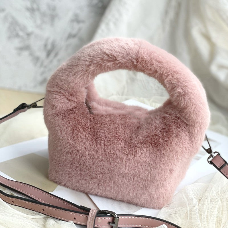 Women's Faux Fur Mink Plush Trapezoidal Wrist Bag