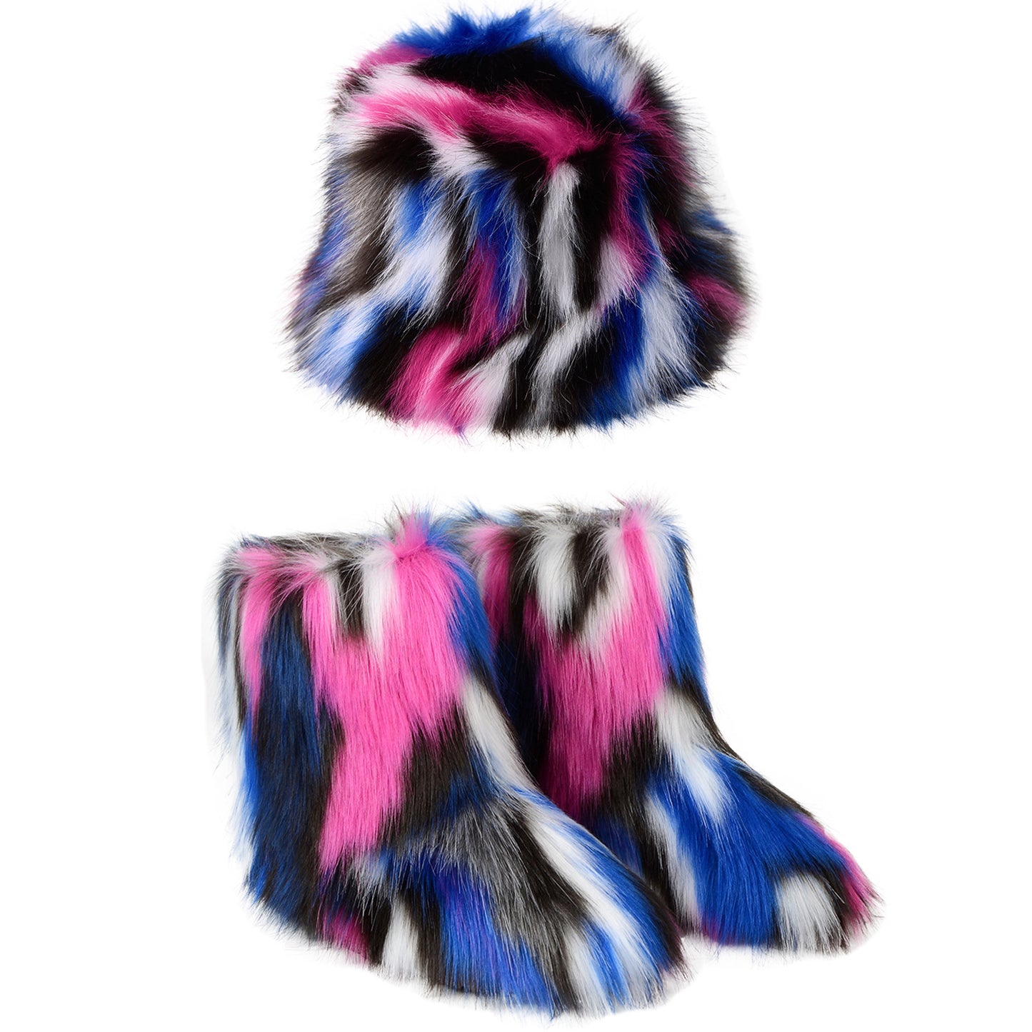 Warm Plush Boots Color Fur Bucket Hat