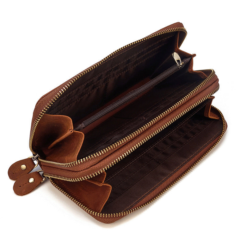 Pochette double en cuir vintage pour homme