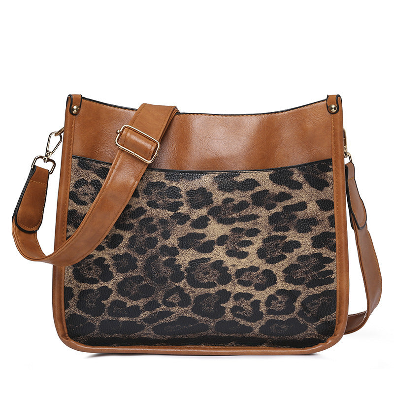 Bolso bandolera informal de piel sintética con estampado de leopardo y correa para el hombro, bolso de mano de gran capacidad, diseño minimalista