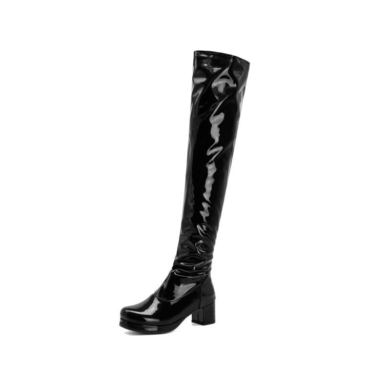 Candy Patent Leather Ladies Back Zip Knee Boots