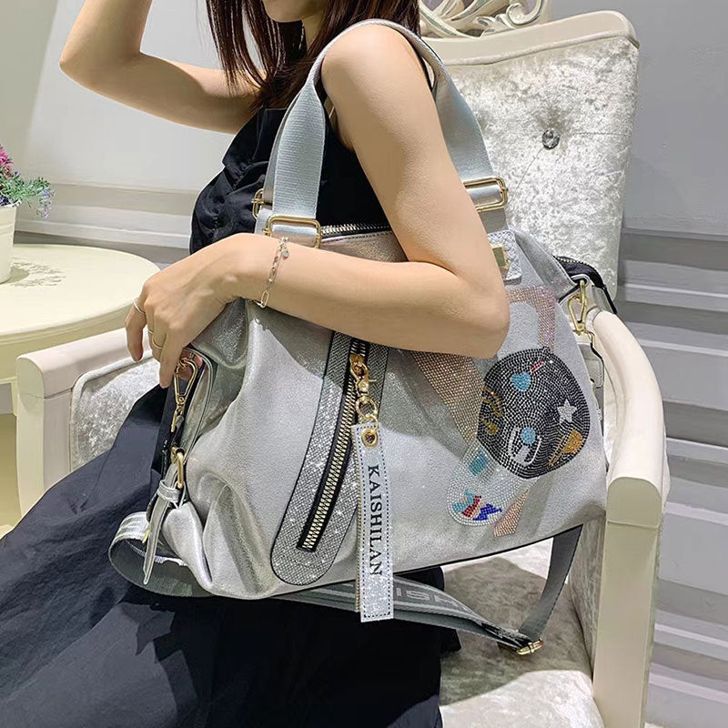 Sac à main léger en cuir souple à clous de diamants, tendance et tendance