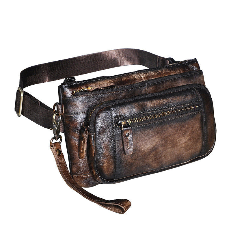 Retro-style First Layer Cowhide Chest Bag Inclined Back