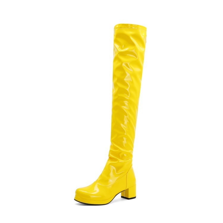 Candy Patent Leather Ladies Back Zip Knee Boots