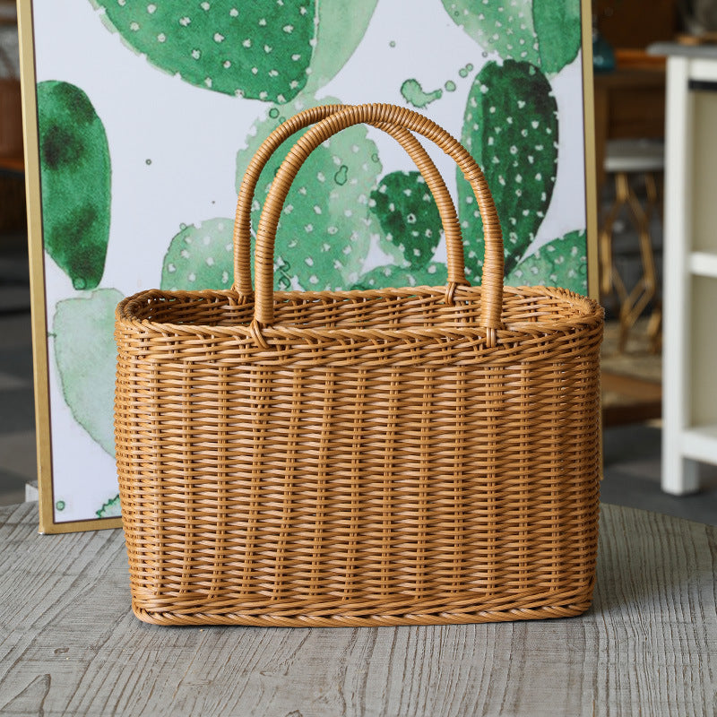 Shopping Basket Plastic Woven Basket Literary Fan