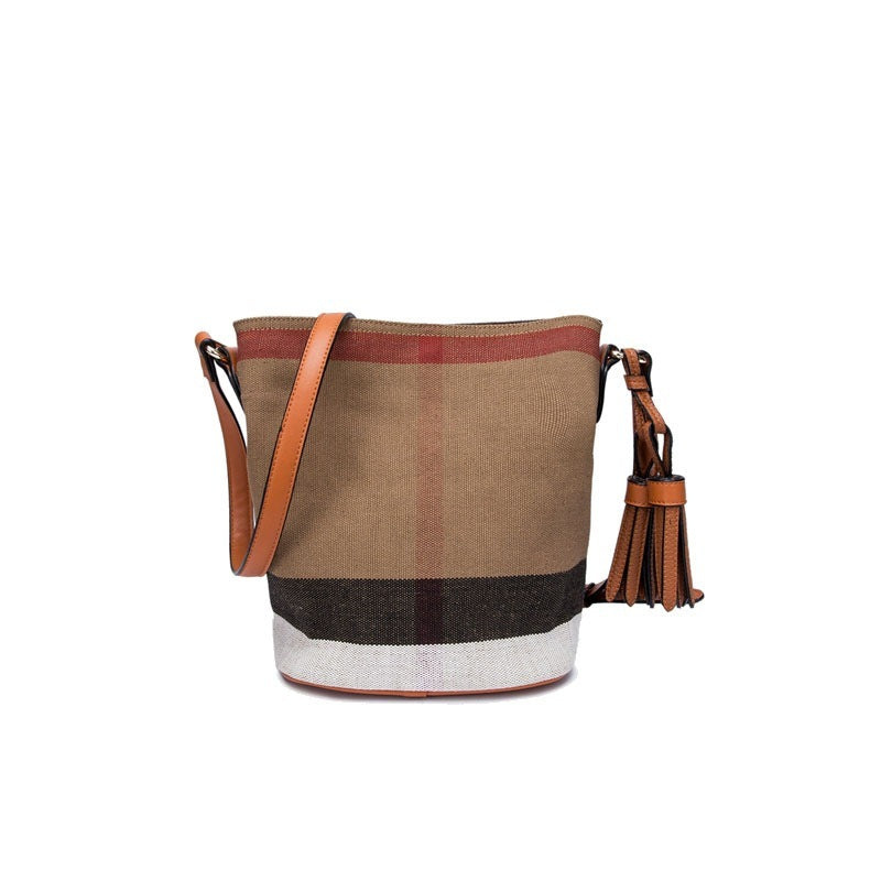 Striped One-shoulder Messenger Bag Fashion Tassel Canvas