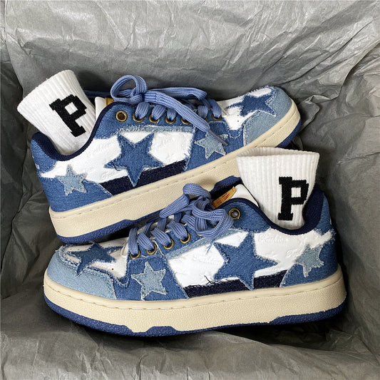 Hong Kong Style Niche Denim Blue Retro Sneakers