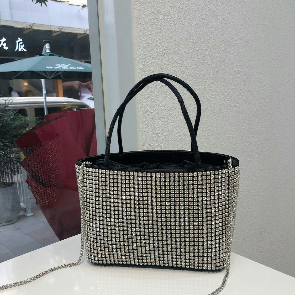 Sac messager à bandoulière simple avec tiroir en strass pour femme