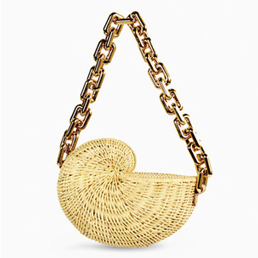 Straw Conch Shell Shaped Acrylic Chain Shoulder Bag