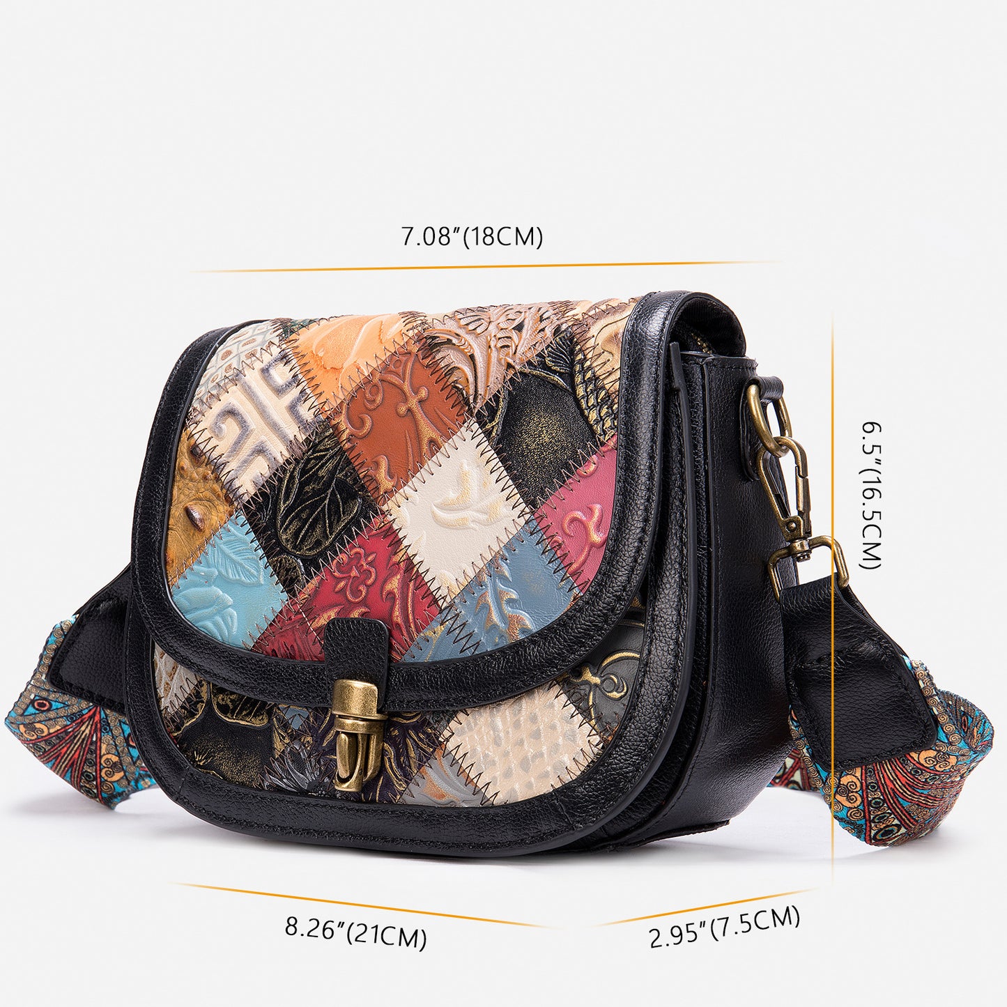 Leather Top Layer Cowhide Stitching Diamond Bag