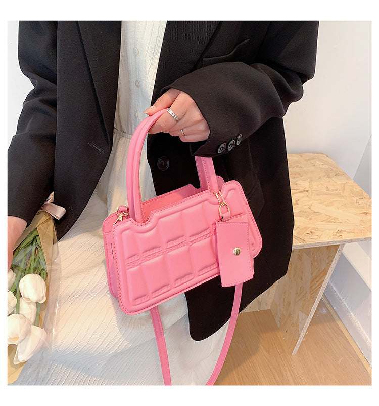 Candy Color Shoulder Bag With Small Wallet Fashion Grid Texture Totes Women Handbag