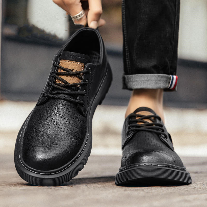 Zapatos de cuero calado para hombre, informales, de negocios, transpirables