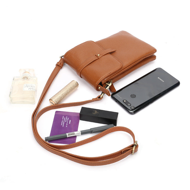 Mobile Phone Head Layer Cowhide Diagonal Small Bag