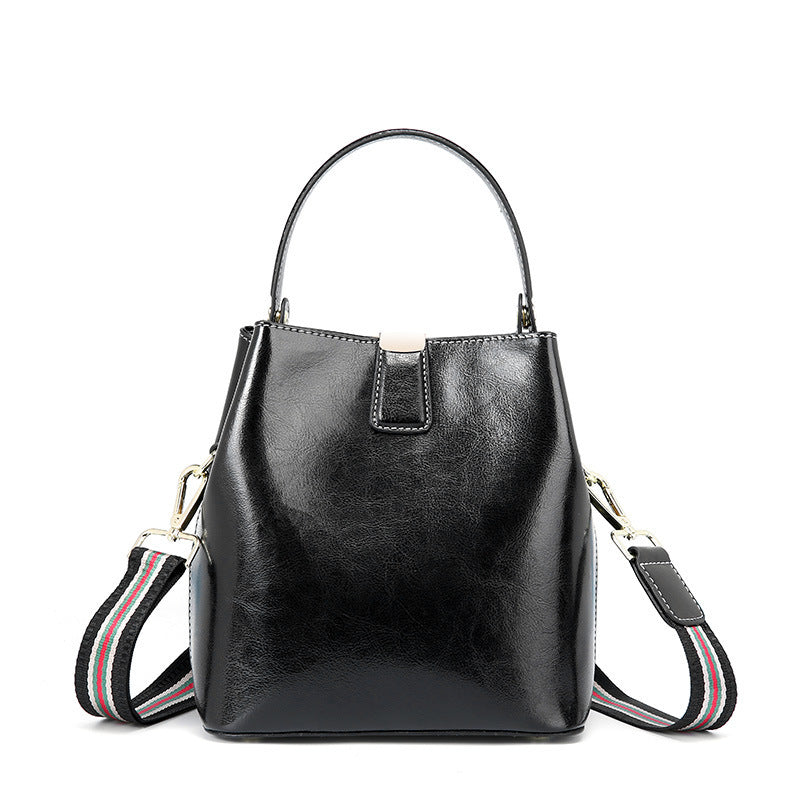 Wax Cowhide Leather Women's Bag Portable Bucket Bag Single Shoulder Crossbody Bag