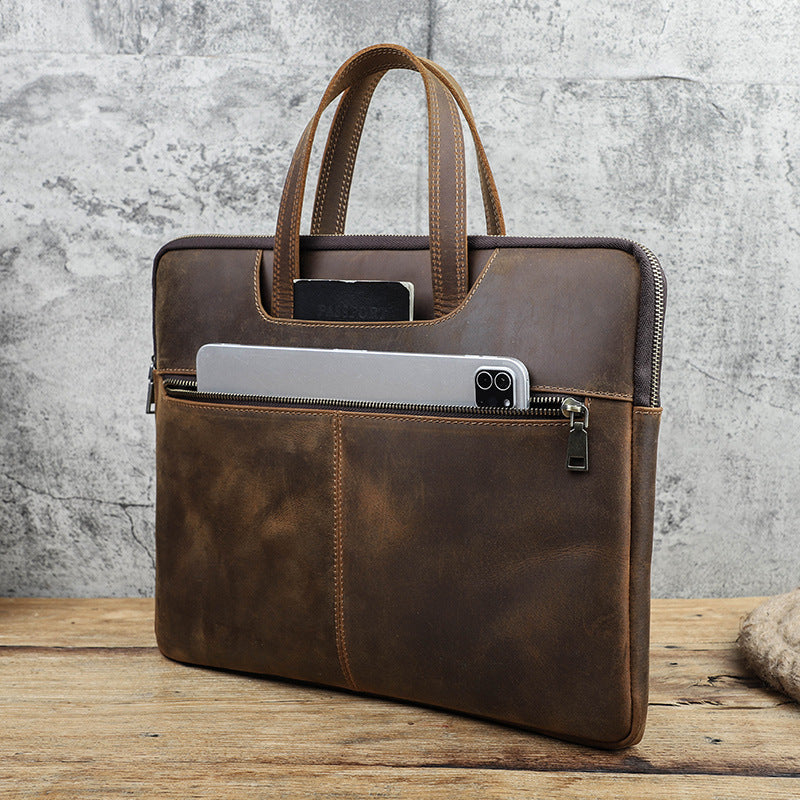 Retro Crazy Horse Leather Men's Laptop Bag