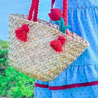 Bolsos de mano hechos a mano con cestas de verduras y flores pequeñas en forma de tulipán tridimensional